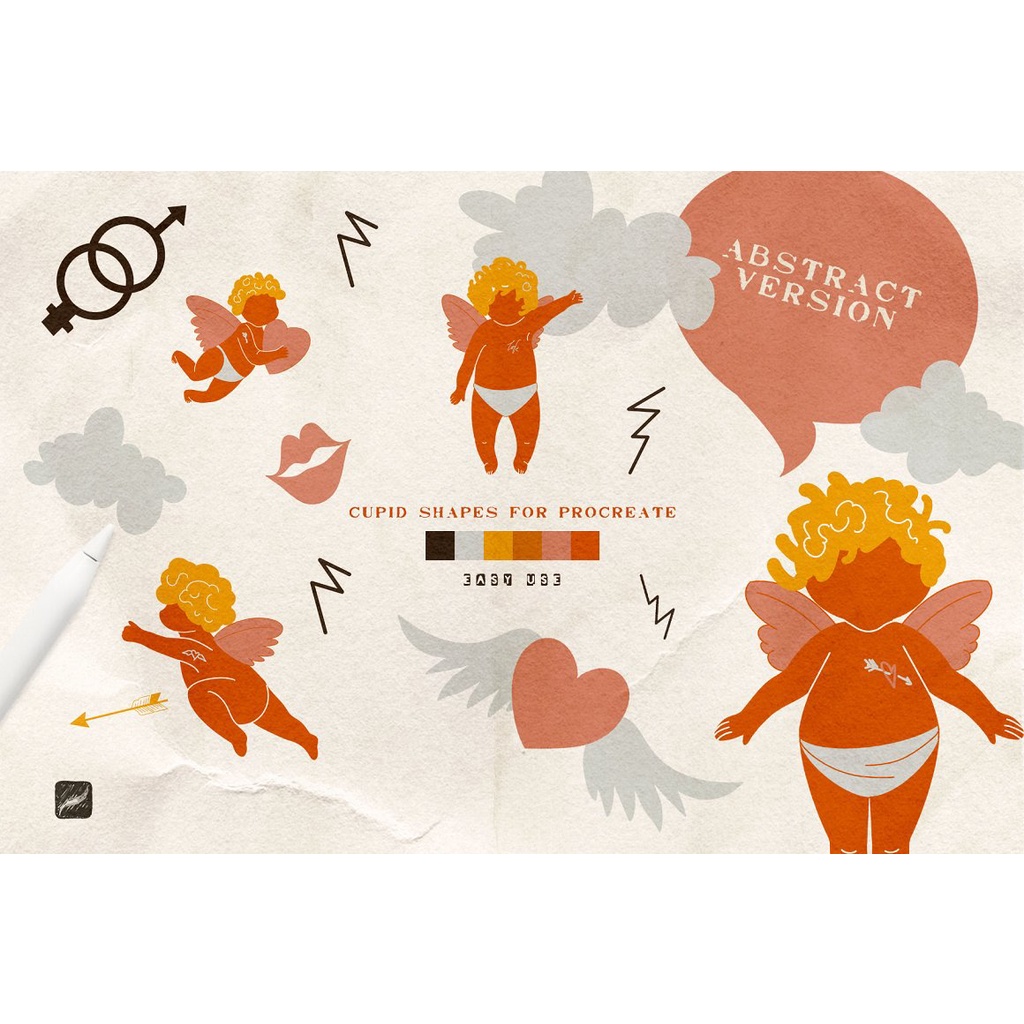 Procreate Brush - The Cupid Shapes: 82 Procreate Stamps and Textures Brushes