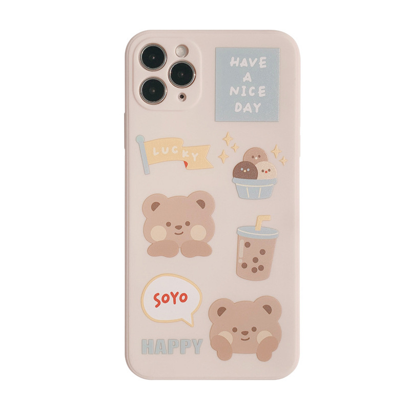 Case Silikon Motif print Beruang Untuk Iphone 11 11pro 11promax X XR XS 7 plus 8 plus