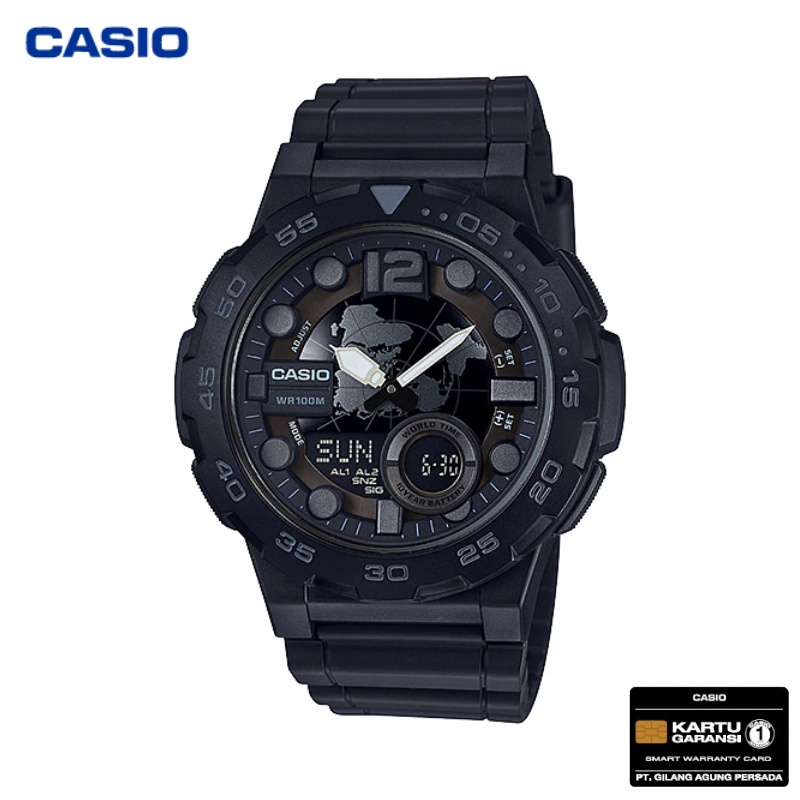 JAM TANGAN PRIA CASIO AEQ-100W-1B ORIGINAL - AEQ100W HITAM CASIO ORIGINAL jam tangan pria casio