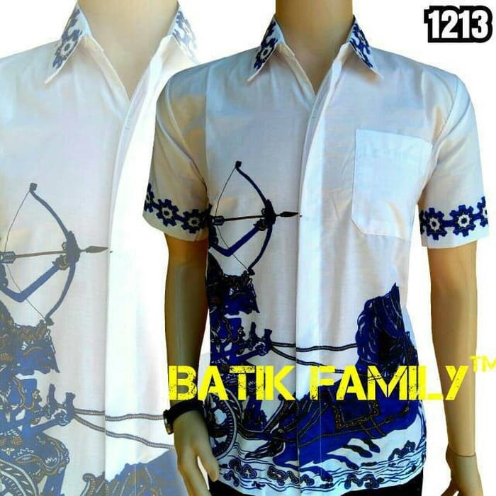 kemeja hem baju batik pria wayang panah putih biru