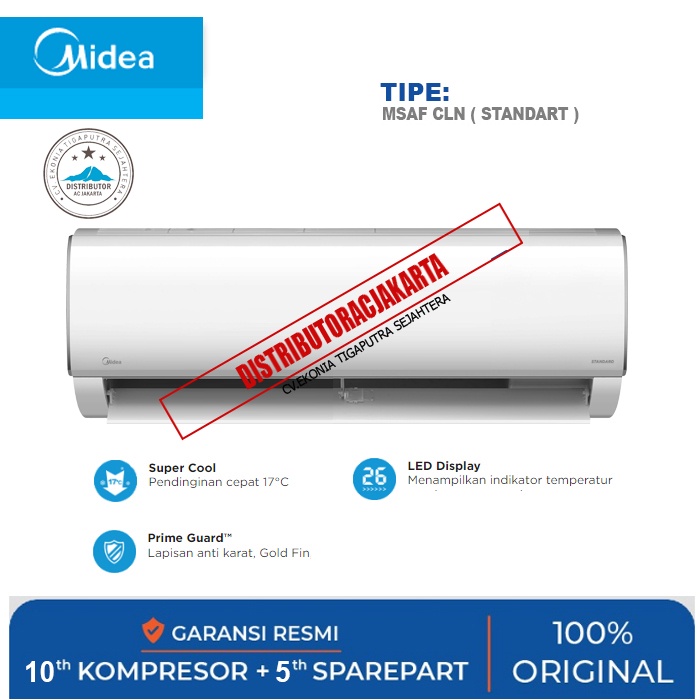 AC MIDEA 1/2 PK - 3/4 PK- 1 PK - 1.5 PK - 2 PK ( STANDART & LOW WATT ) TANPA PASANG