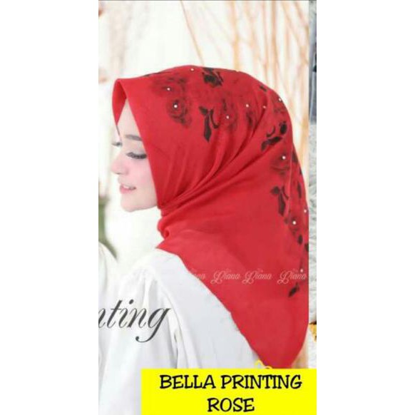 HIJAB JILBAB SEGIEMPAT BELLA PRINTING ROSE KHUSUS MERAH DAN MARUN