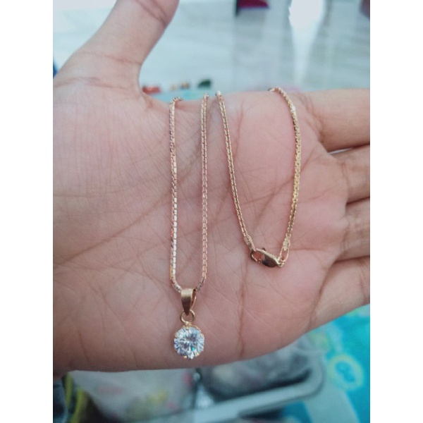 Kalung italy santa + liontin solitaire mata putih S925 / perhiasan perak 925 berlapis emas