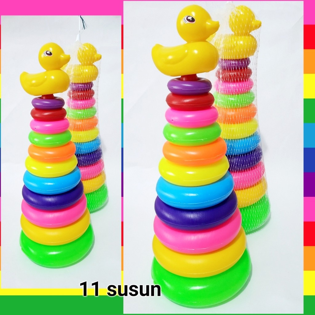  Mainan Ring Donat  10 Susun Plastik Rainbow Shopee Indonesia