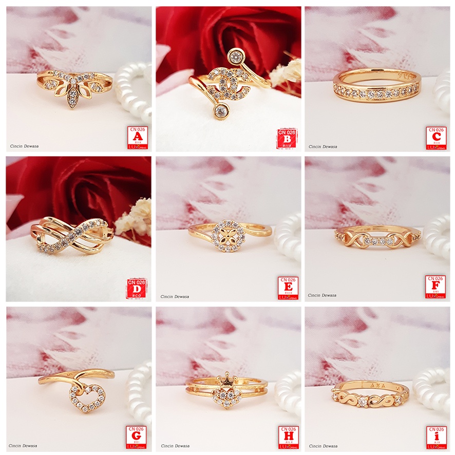 CN 026 Cincin Wanita Dewasa Mata Zirkon Emas Imitasi Perhiasan Cincin Berkualitas Luxx Xuping