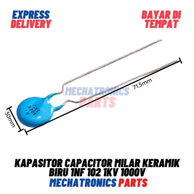 5 Buah Kapasitor Capacitor Milar Keramik Biru 1nf 102 1kv 1000v