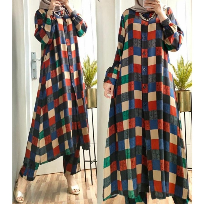 Noela Set, SETELAN TUNIK WANITA MUSLIM CANTIK FIT XXL LD 114 BAHAN RAYON IMPORT TERMURAH MODIS OOTD