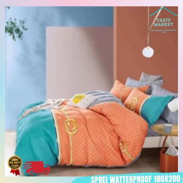 Sprei Waterproof / Sprei Protector bermotif / Sprei anti air ukuran 180x200CM SPREI WATERPROOF-GUCCI ORANGE