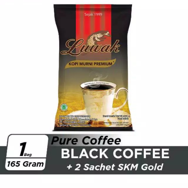 Kopi Luwak Murni Black Coffee Bag 165gr + 2 Sachet SKM Gold