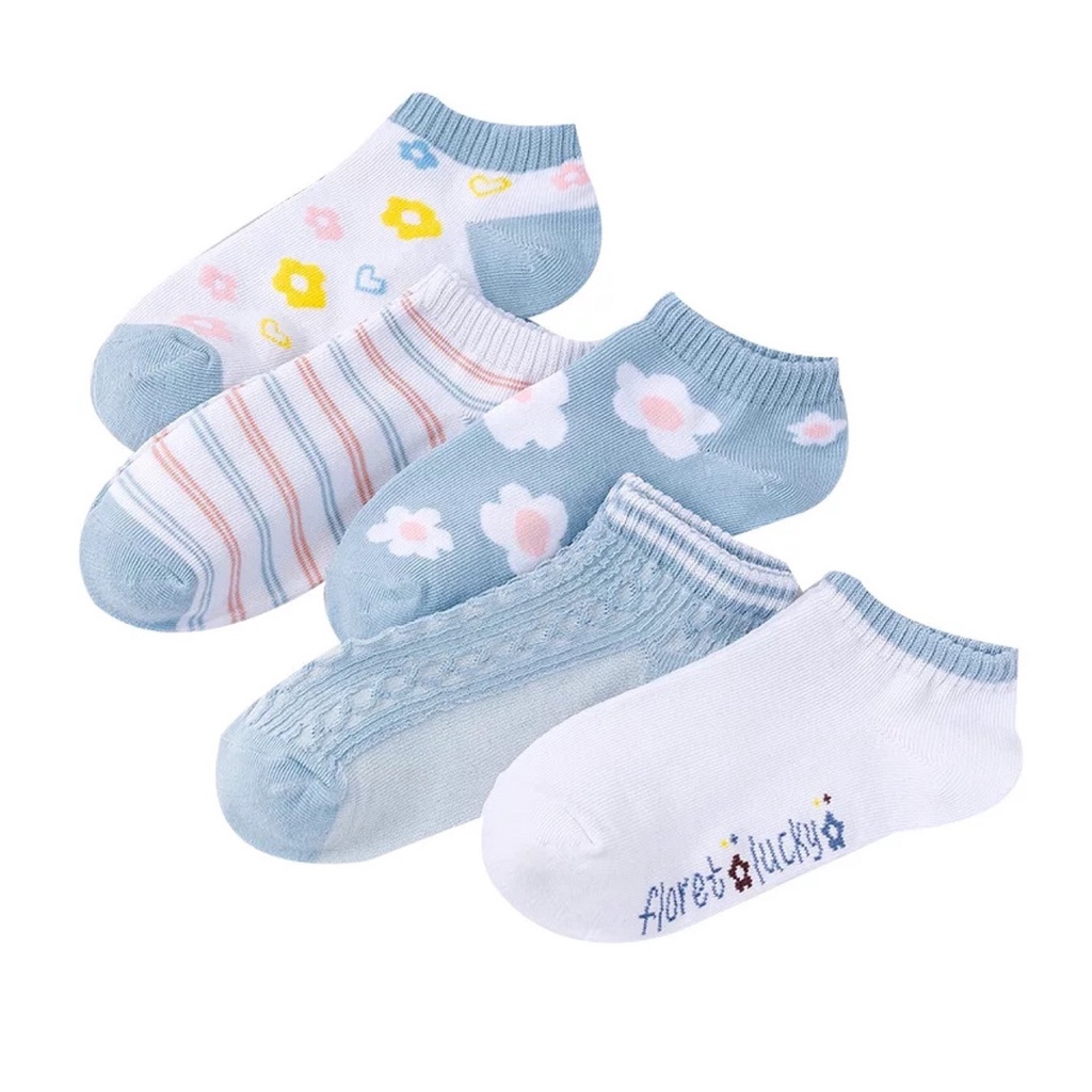 ⭐Gogoland⭐ Kaos Kaki Wanita Fashion Motif Strawberry Bunga Lebah Bee Kotak Biru Navy  Bunga Biru Green Leaf  Polos Pattern Garis Kaoskaki Pendek Korea Sock Import KK001-006-7