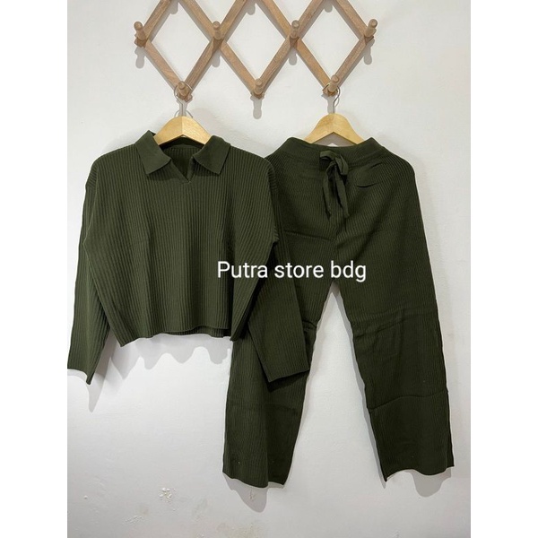 One Set Sonya polo knit dan kulot rajut premium