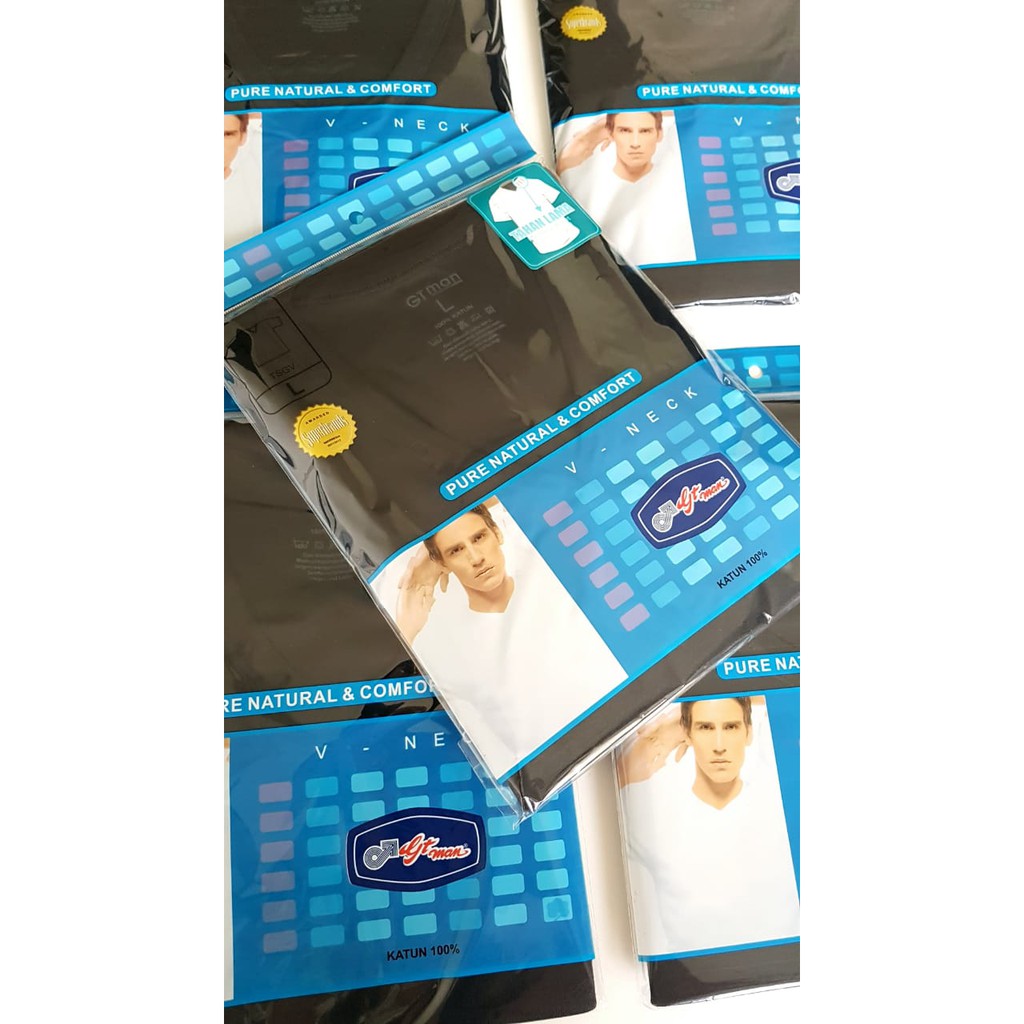 Kaos Dalam Oblong Singlet Pria V -Neck T-Shirt - GT Man TSGV - White ( Putih ) / Black ( Hitam )