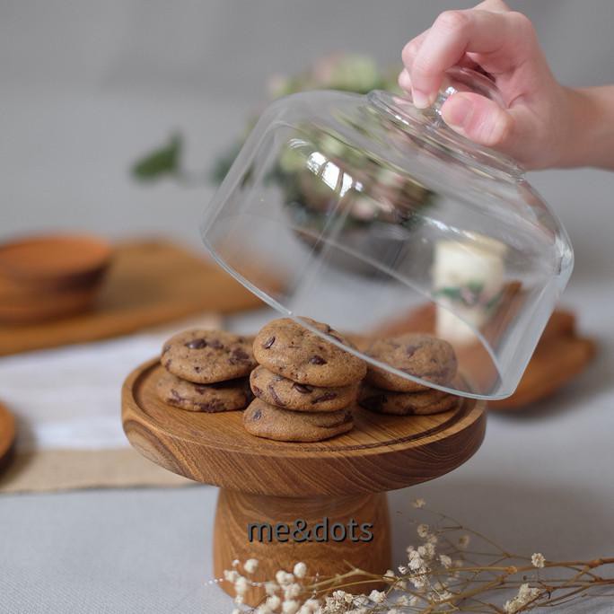 WN05 CAKE STAND KAYU DGN TUTUP KACA