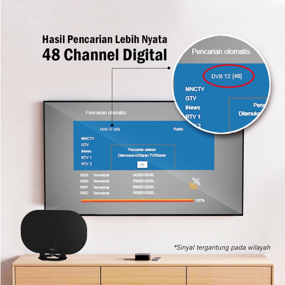 Antena TV Digital Analog Indoor Dinding DVB T2 + Booster PX UDA-3200A