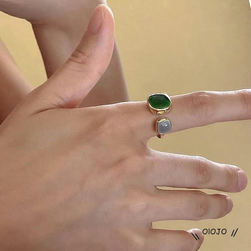 【COD】Cincin Model Terbuka Dapat Disesuaikan Hias Zamrud Untuk Wanita