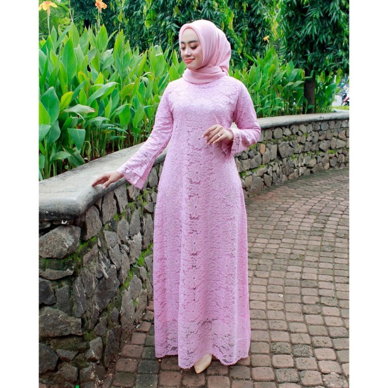 IndahKebaya | GAMIS BROKAT TERBARU / DRESS KEBAYA MURAH / KONDANGAN / MAROON NAVY SILVER GOLD DUSTY