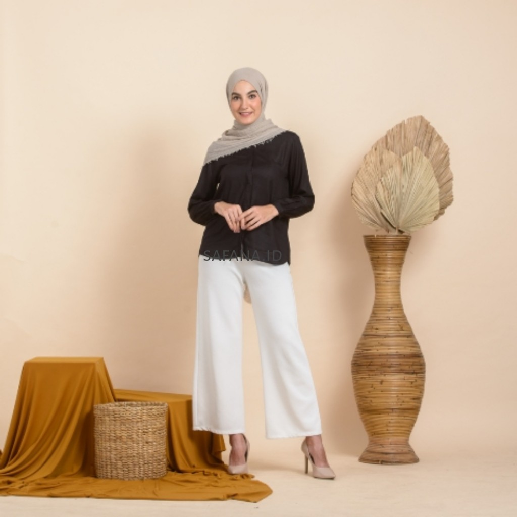 KEMEJA WANITA PANJANG / Kemeja Atasan Wanita Polos Basic-Hitam