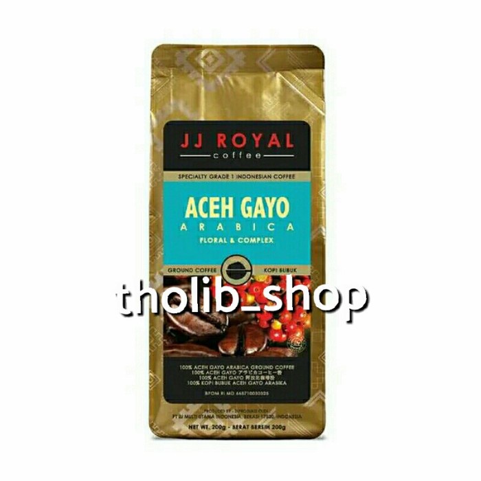 

jj royal coffee aceh gayo arabica ground coffee -bubuk 200gr bag