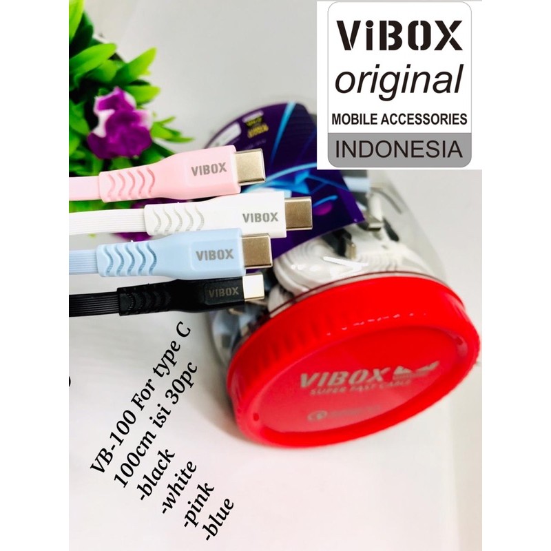 GROSIR ~ 1TOPLES ISI 30PCS KABEL DATA VIBOX VB100 ORIGINAL QUALCOMM 3.0 MICRO TYPE C