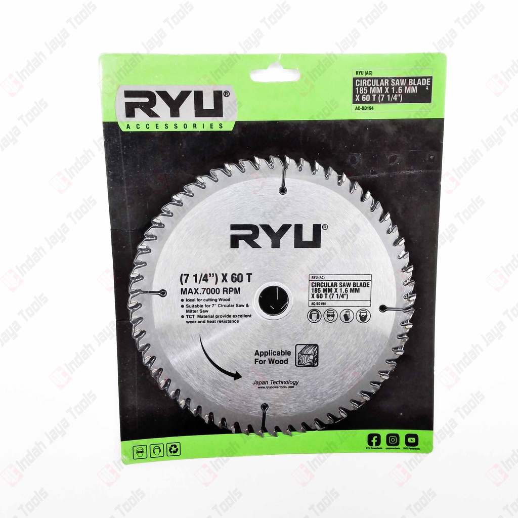 RYU 7 X 60T Circular Saw Blade - Mata Pisau Potong Gergaji Kayu Wood