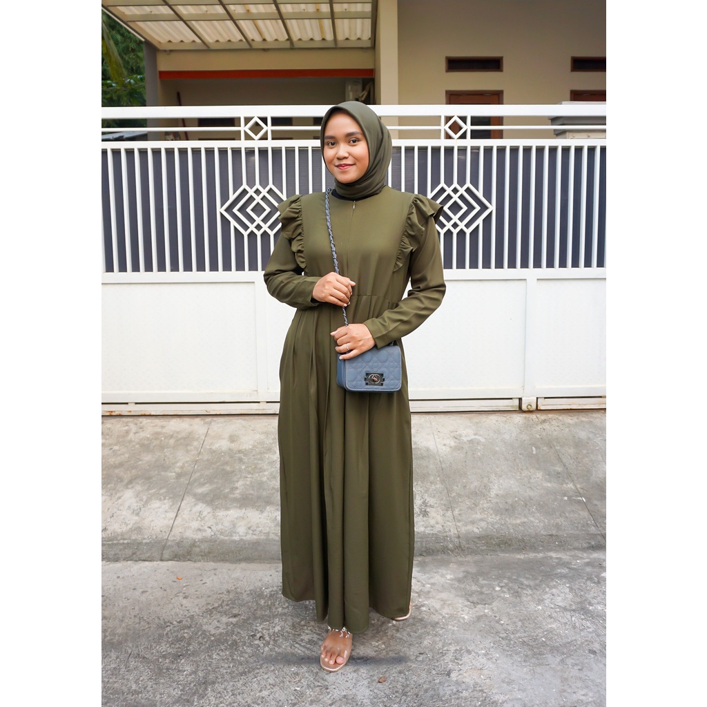 HAIFA DRESS PAKAIAN GAMIS MUSLIM WANITA SIZE M L XL BUSUI DAN WUDHU FRIENDLY KEKINIAN TERBARU BAHAN SHAKILA PREMIUM MURAH BERKUALITAS ZENIC_ID COD