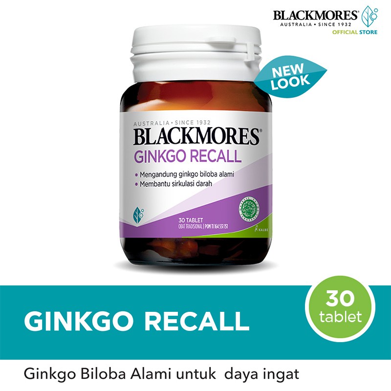 Blackmores Ginkgo Recall isi 30 Tablet - Ginkgo Biloba Alami Membantu Sirkulasi Darah