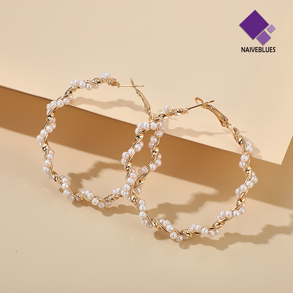 Anting Stud Bentuk Bulat Spiral Besar Aksen Mutiara Imitasi Untuk Pesta