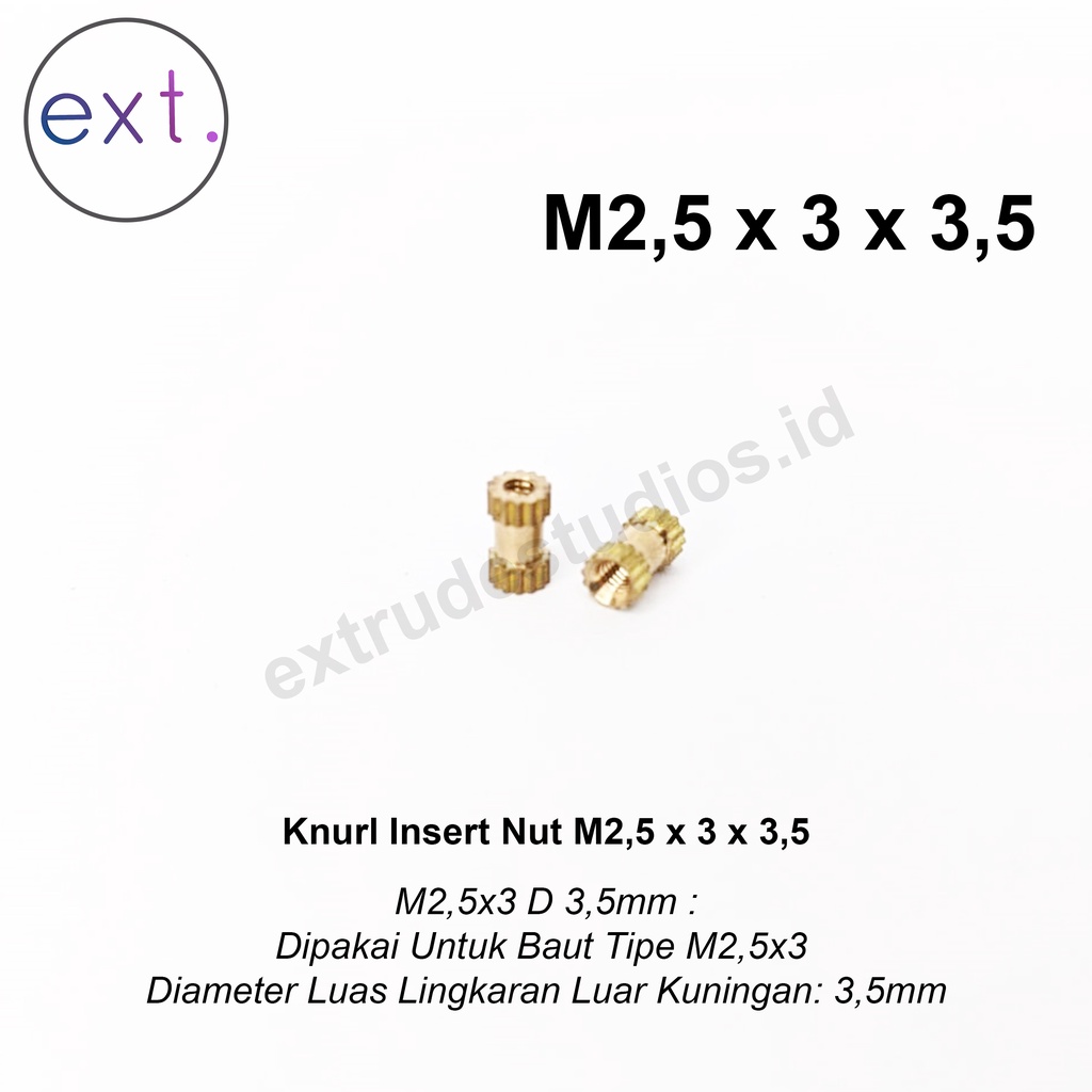Mur Brass Kuningan Knurl Insert/Thread Knurl Insert Nut M2.5 x 3 x 3.5