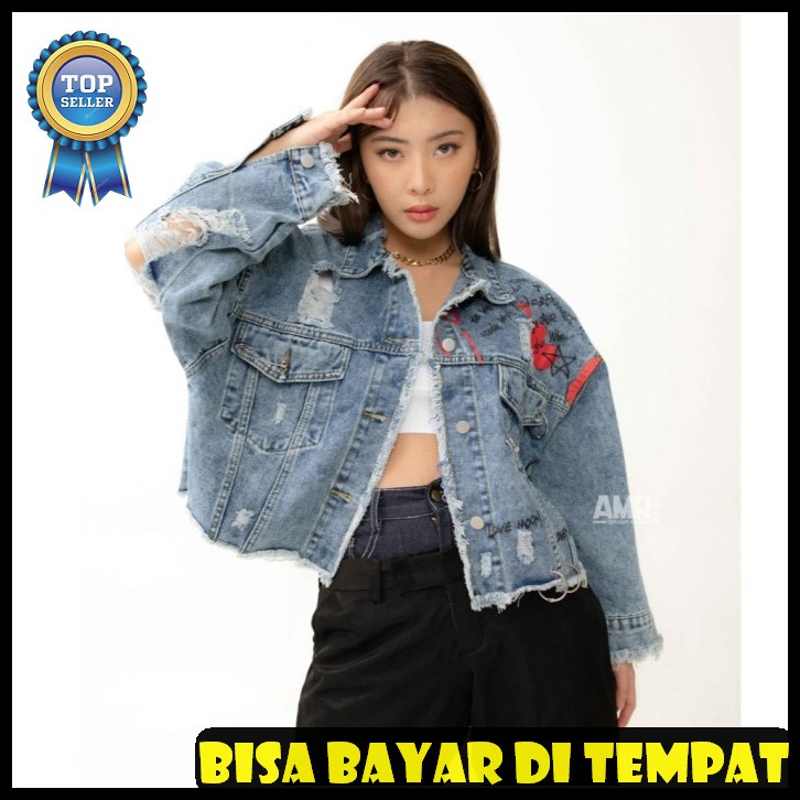 Jaket Jeans Wanita Oversize - Pakaian Wanita - Billie Oversize Ja VC725 Amr Original - Jaket Jeans