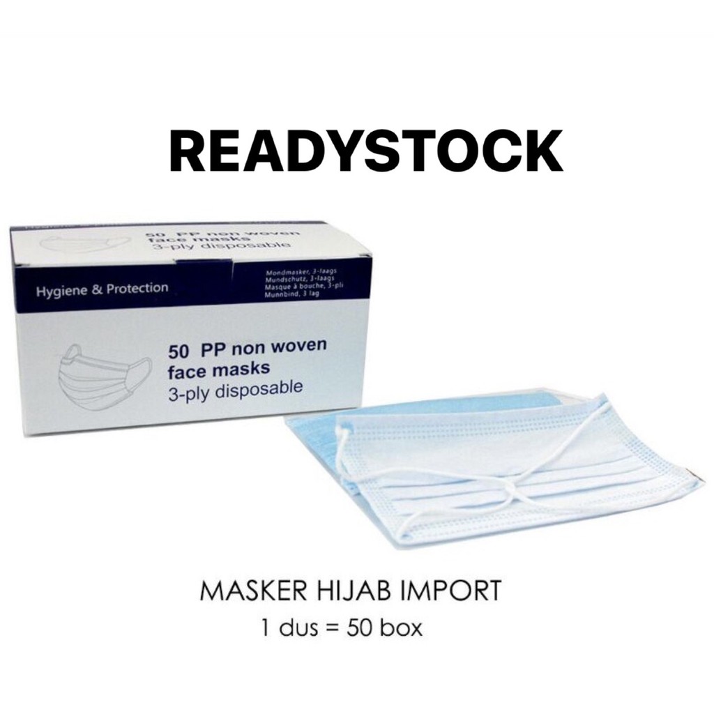 MASKER HIJAB IMPOR HEADLOOP 3-PLY DISPOSABLE 50 PP NON WOVEN