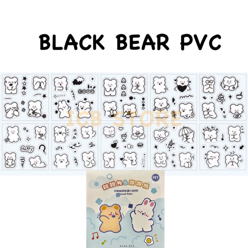 1 Lembar Stiker Aesthetic Tumblr Hp / Stiker Lucu Telado-BLACK BEAR PVC