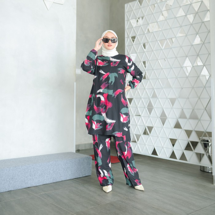 PAJAMAS SET CELANA BAJU MUSLIM ONE SET TEI DYE WANITA PIYAMA PAJAMAS-KKHITAM