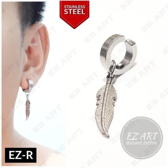 1Pc Model EZ-R Silver Anting Jepit Tusuk Variasi Bandul Gaya Punk Korea KPOP Stainless Steel