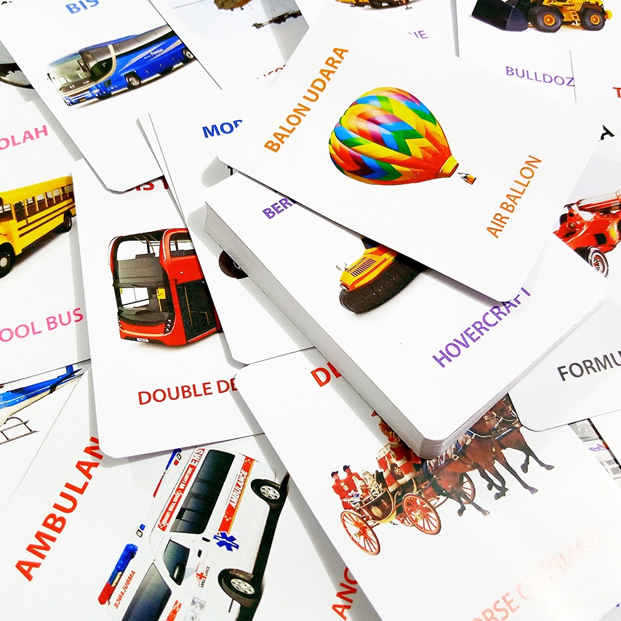 Flashcard Edukasi Transportasi Kendaraan Kartu Indonesia dan Inggris