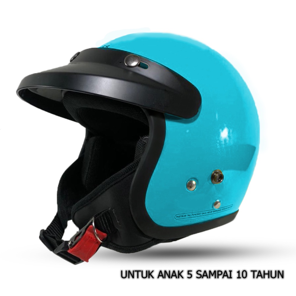 Helm Bogo Anak Junior Polos Motif Kaca Datar Injak Hitam SNI Untuk Anak Usia 3-10 Tahun Free Packing DUs