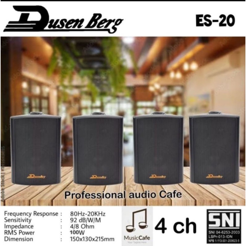 Paket Cafe Klinik Kantoran Mesjid 4 Titik Speaker DUSENBERG Es 20 Ampli Bluetooth