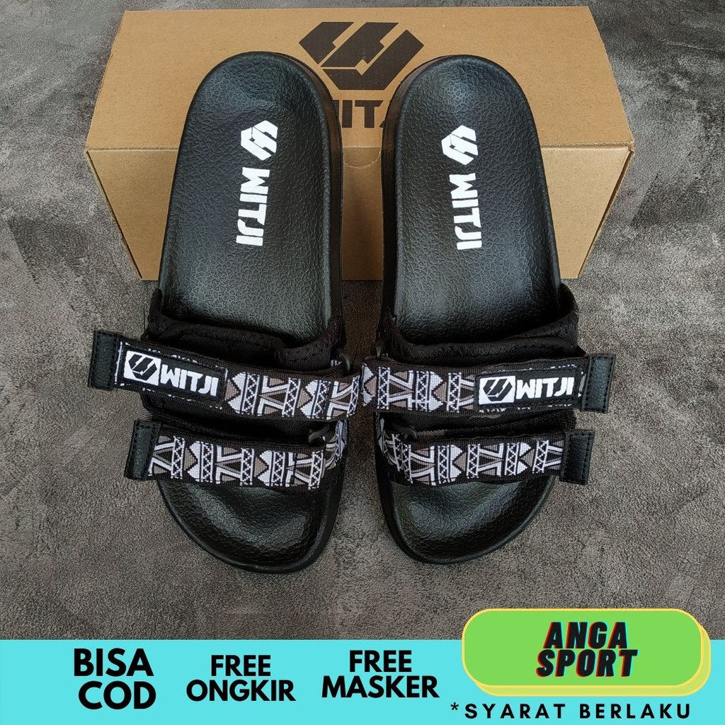 SANDAL SLOP PRIA WITJI / SENDAL SLIDE COWOK / SANDAL DISTRO KASUAL FLIP FLOP HITAM ORIGINAL