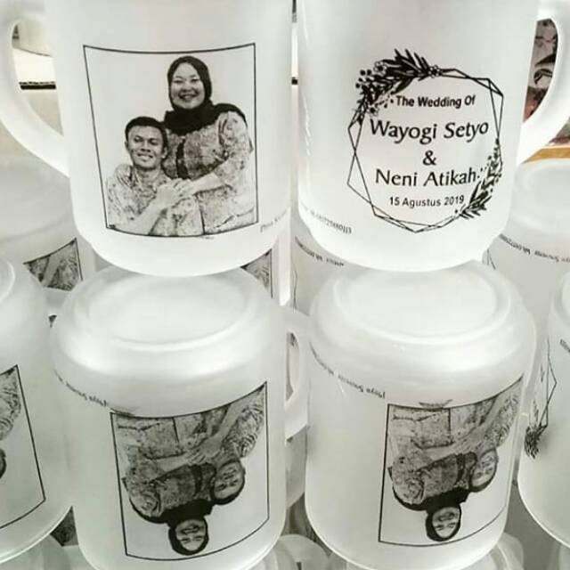 SOUVENIR GELAS MUG MURAH, WEDDING GIFT BIRTHDAY PERNIKAHAN GELAS MUG GAGANG DOFF PUTIH SABLON FOTO