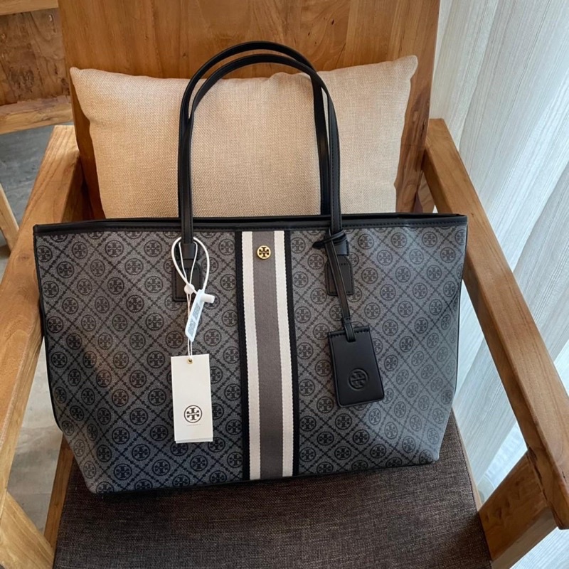 tory burch monogram quated canvas tote bag