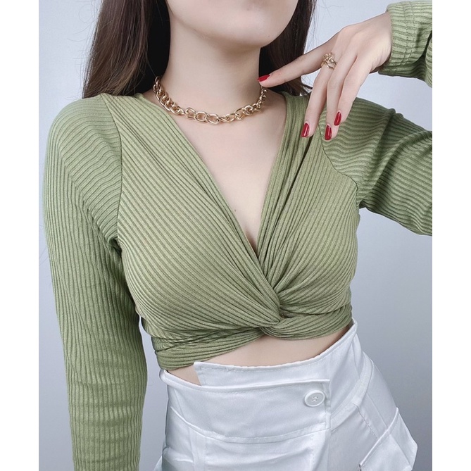 cross rib long sleeve crop / Crop top / atasan lengan panjang crop