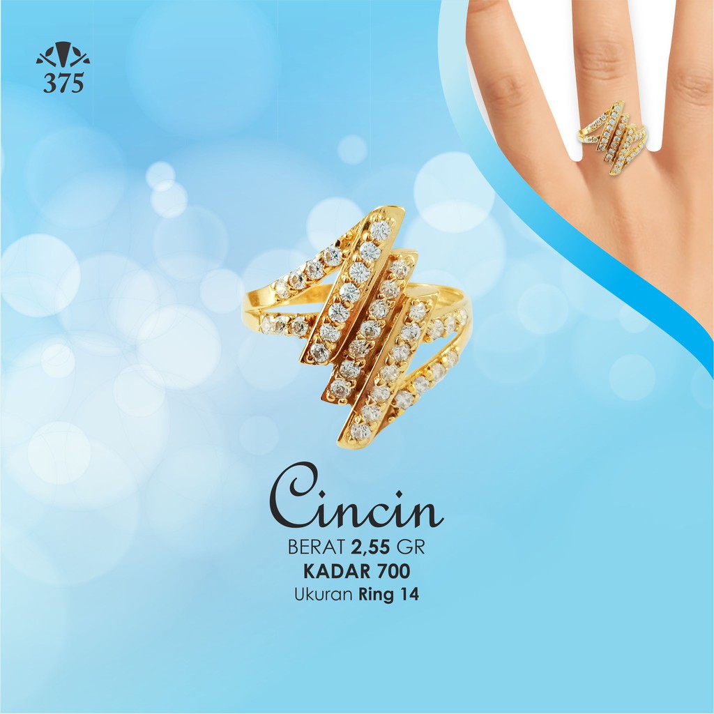CINCIN EMAS ASLI VARIASI TIGA BARIS SILANG KADAR 700