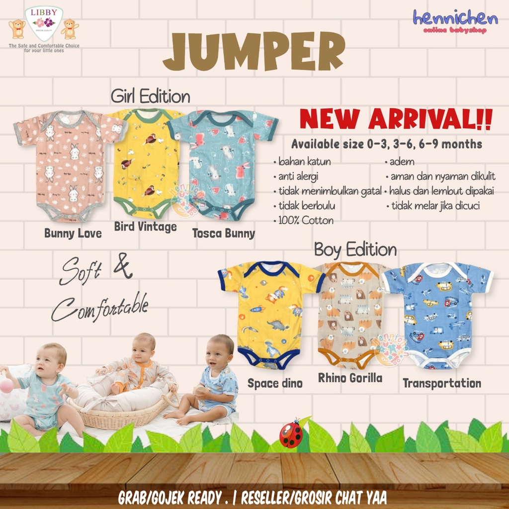 1 PCS Libby Premium Jumper Segitiga GIRL BOY JUMPER SEGI3 TANGAN PENDEK PRINT PREMIUM 0-9 BULAN