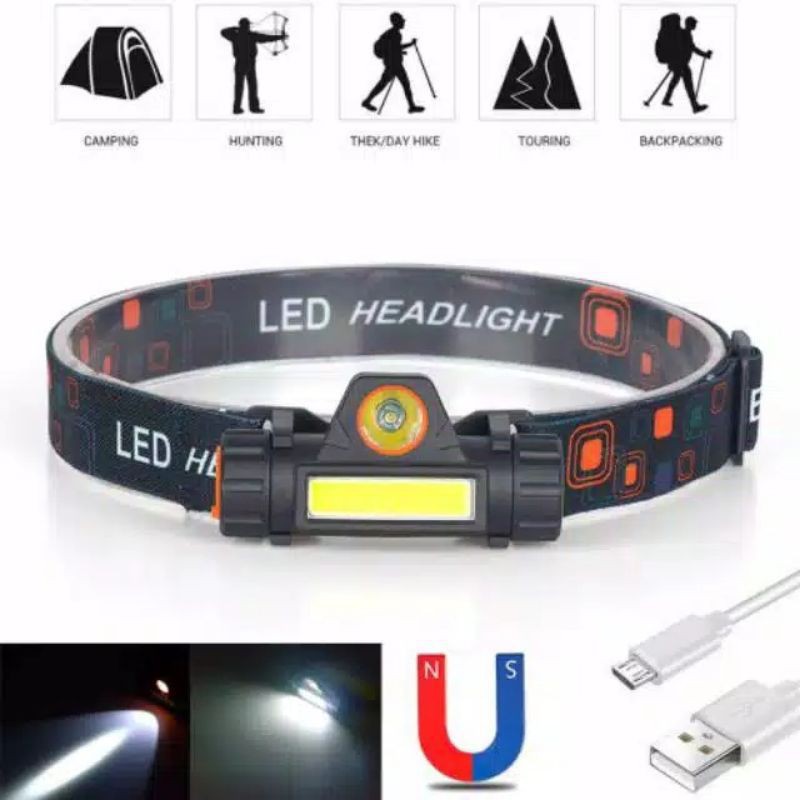 HEADLAMP COB RECHARGER SENTER KEPALA LED 2in1 Plus Magnet Senter Kepala Multifungsi