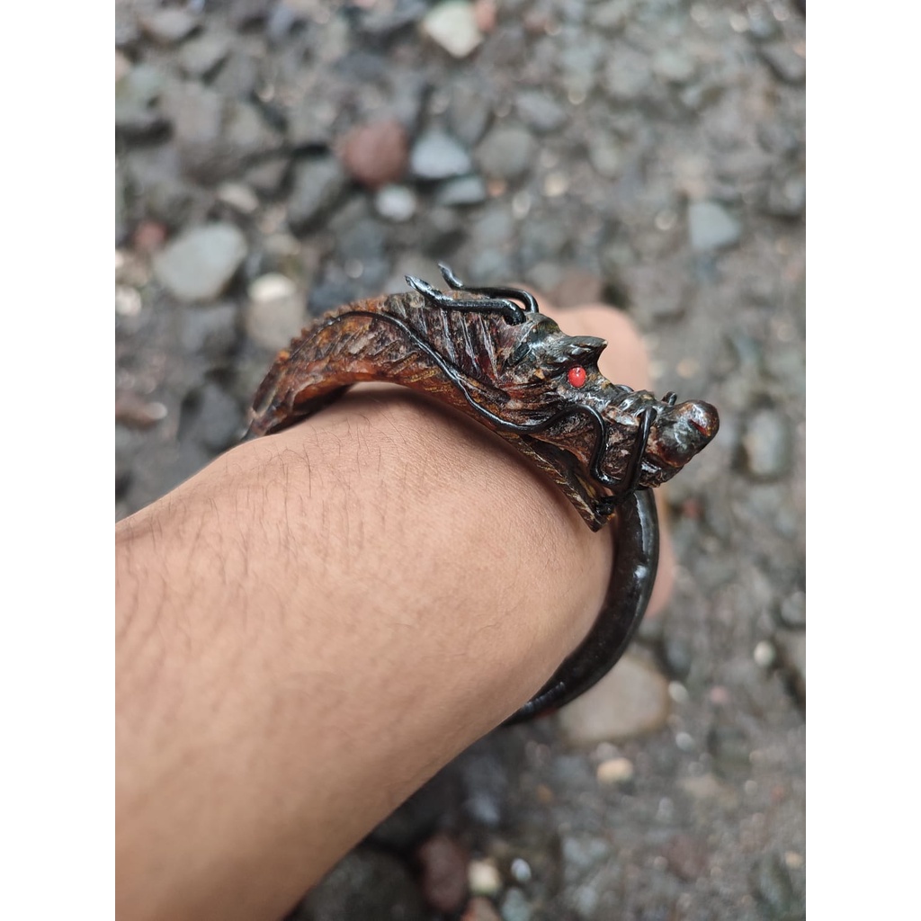 Gelang akar bahar ukir naga Merah