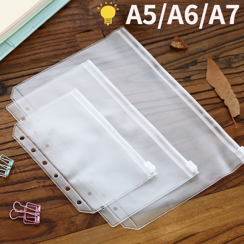 A5/A6/A7 Clear PVC Waterproof Loose-leaf Bag Binder Zipper File Folder Pocket Refill Envelope 6 Hole Notebook Planner Accessories