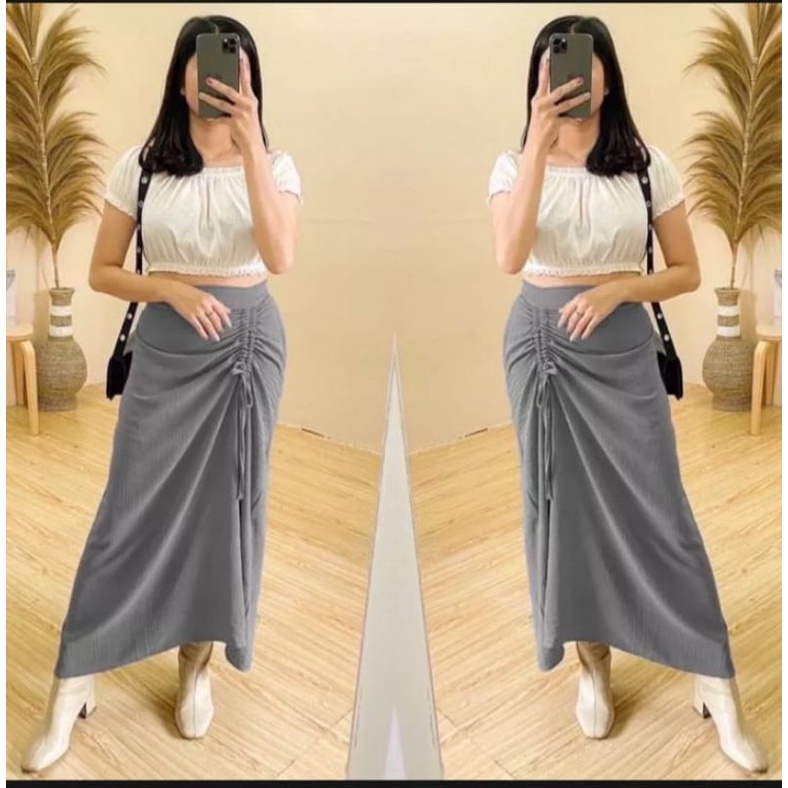 Rok Serut Samping Premium Crinkle Airflow/ Skirt Korean Style Hight Waist