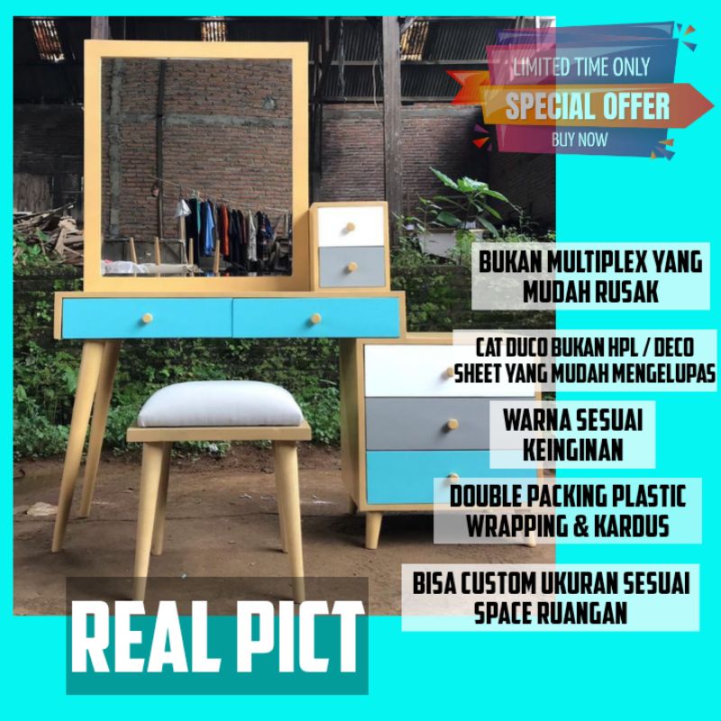 Tolet Meja Rias Make Up Kosmetik Minimalis Murah Estetik Laci Sliding