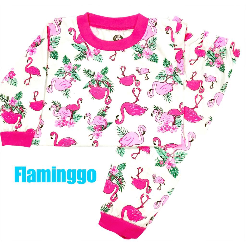 (1 KG MUAT 7 STEL) BAJU TIDUR ANAK KIDS PEREMPUAN/CEWEK PIYAMA PP PAJAMAS BAHAN KAOS KATUN FLAMINGO/BANGAU