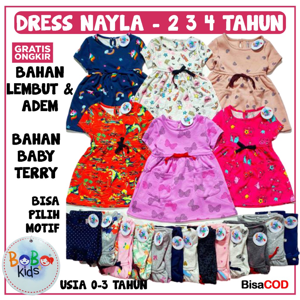 NAYLA DRESS BOBOKIDS / BAJU ANAK PEREMPUAN / DRES NAYLA / DRESS ANAK / DRES ANAK PEREMPUAN