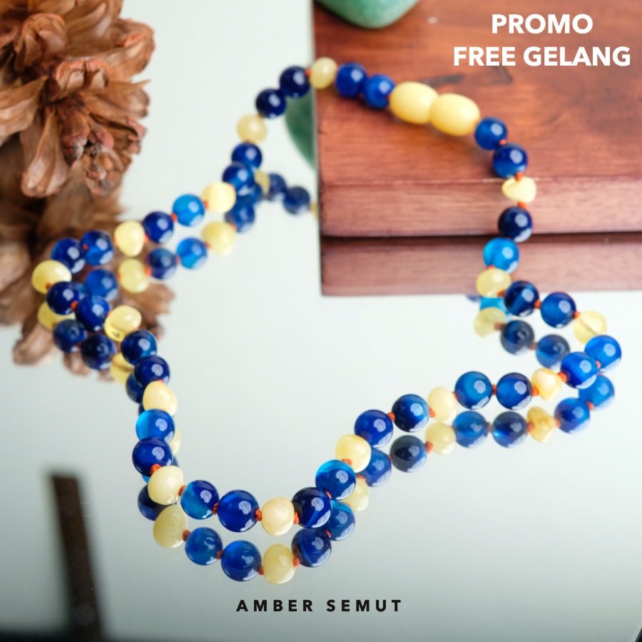 Kalung Amber Baltic Milk Glossy X Blue Ocean by AMBER SEMUT